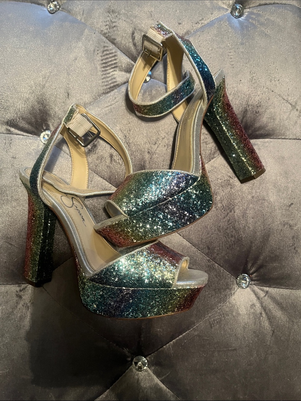 Jessica Simpson Multicolor Glitter Platform Sandals